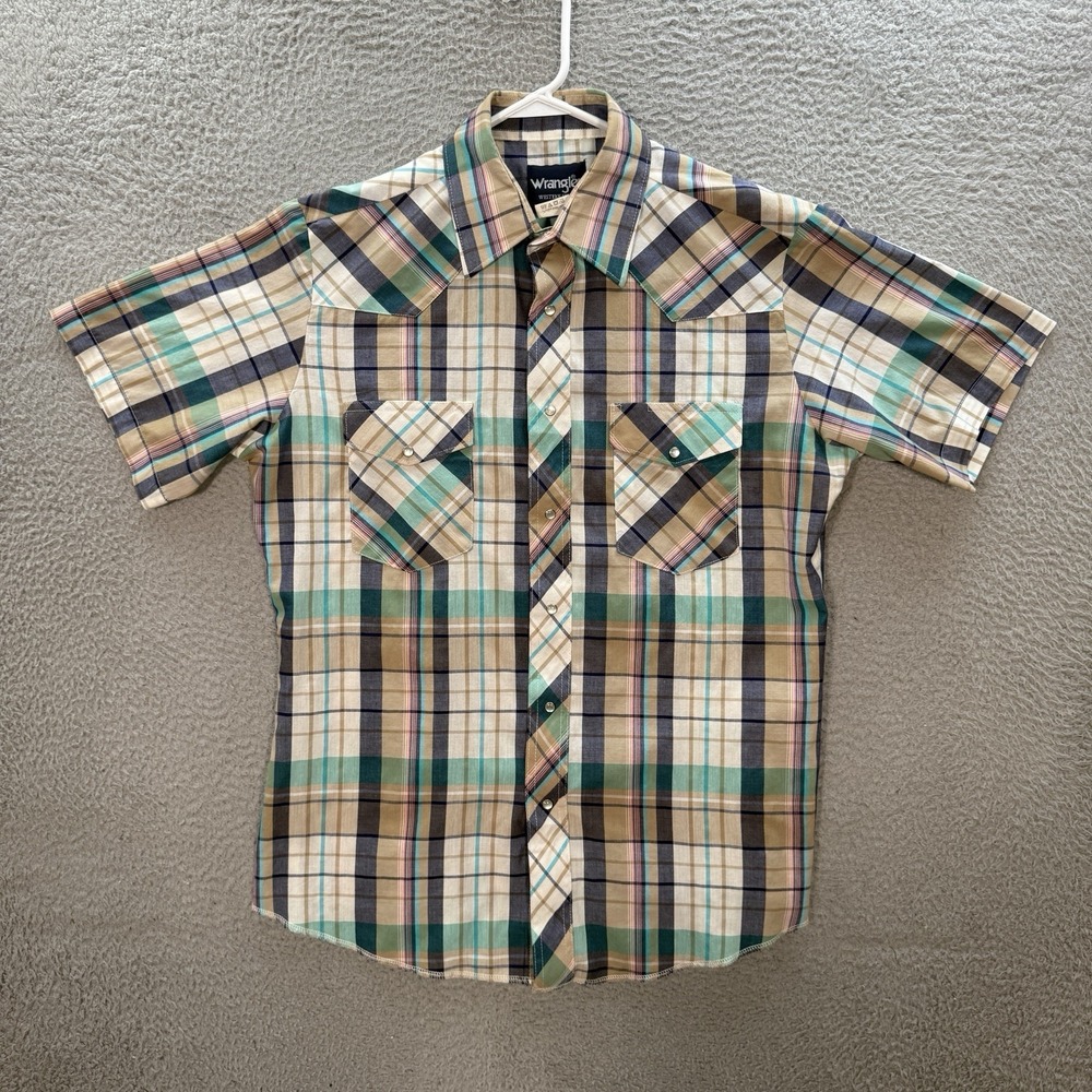 Wrangler Shirt Adult Medium Multicolor Plaid Pearl Snap Western‎ Workwear Mens M